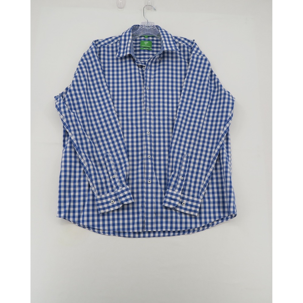 Forsyth of Canada Mens XL Blue White Gingham Non Iron Long Sleeve Button Down